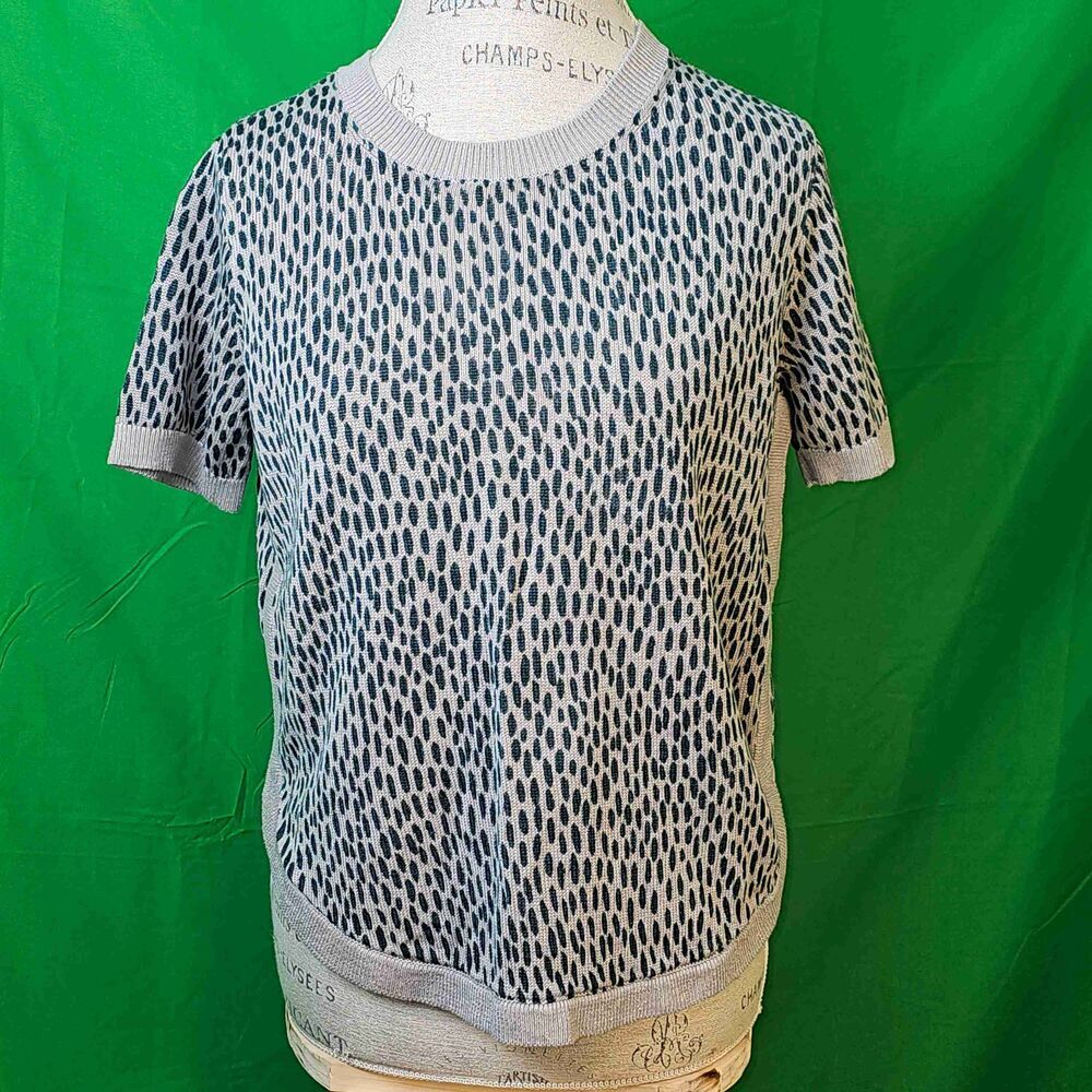 Garnet Hill Womens Gray Green Haiku Linen Short Sleeve Sweater Small